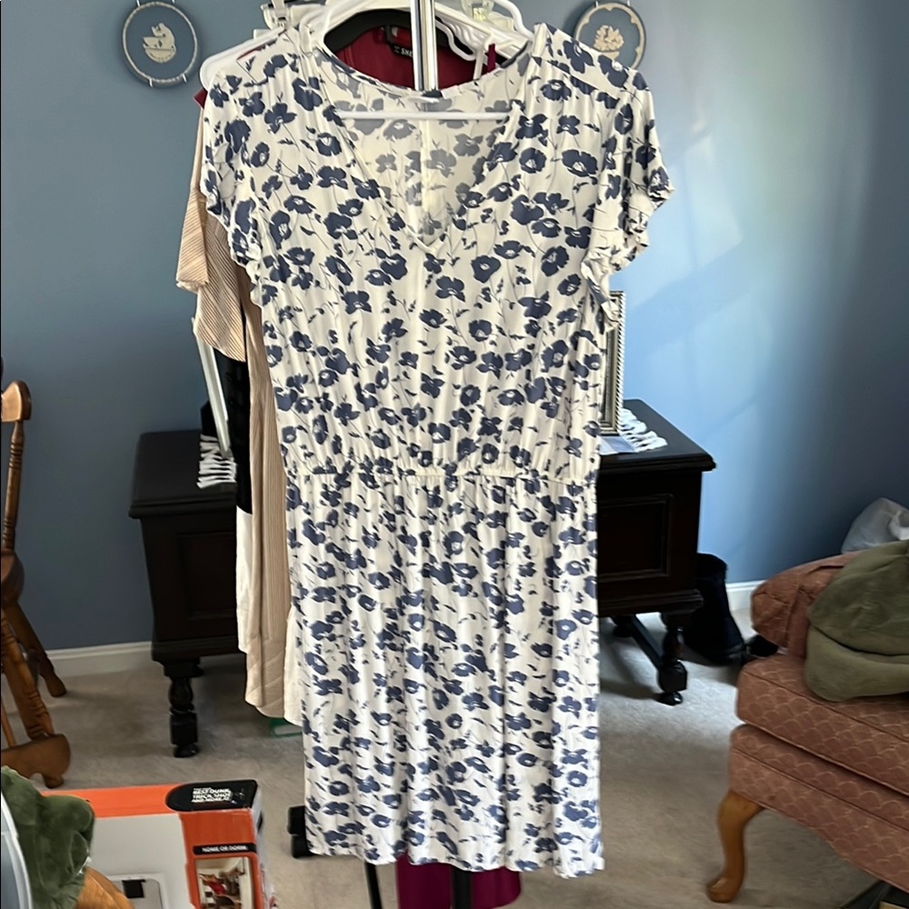 GAP Blue and White Flutter Sleeve Midi Sundress